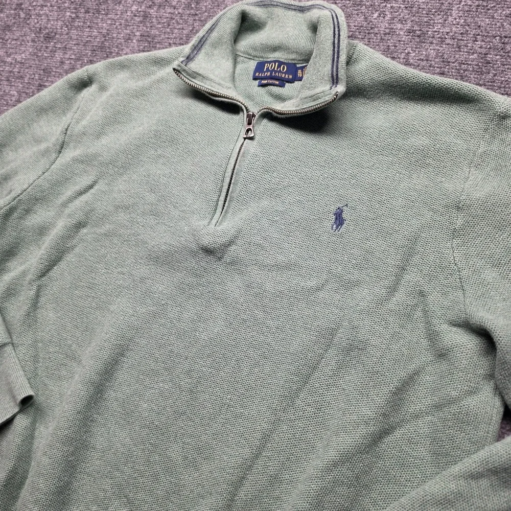 Polo Ralph Lauren XL Mint Sage Green 100% Pima Cotton Pullover 1/4 Zip Sweater